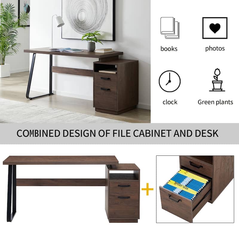 Computer Desk with Drawers,Metal Frame