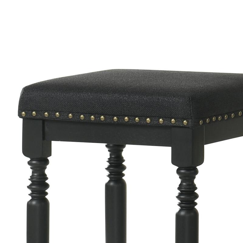 Rustic Wooden Counter Stool With Padded Seat Set Of 2-26 Inch Walnut Barstool With Nailhead Trim,Distressed Finish & Turned Legs