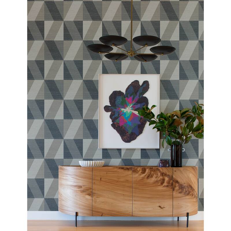 A-Street Prints Winslow Slate Geometric Faux Grasscloth Wallpaper