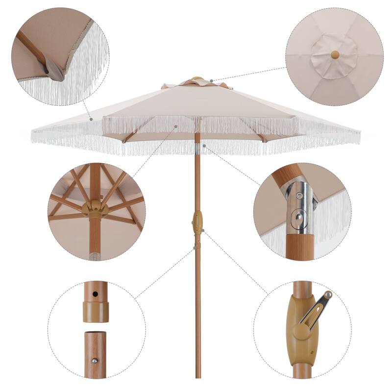Ainfox 7FT Fringe Outdoor Patio Umbrella with Tilt Tassel Umbrella