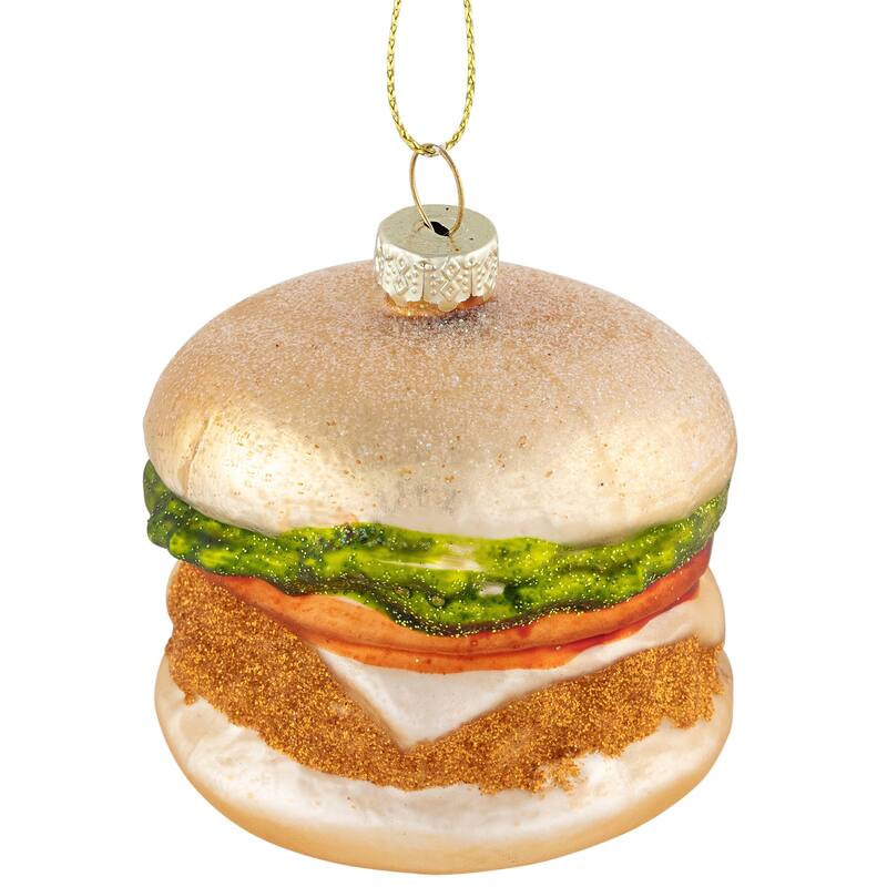 2.5" Juicy Golden Cheeseburger Hanging Glass Christmas Ornament