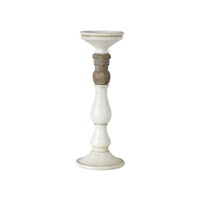 Set of Three Ivory and Natural Resin Tabletop Pillar Candle Holders - One Size