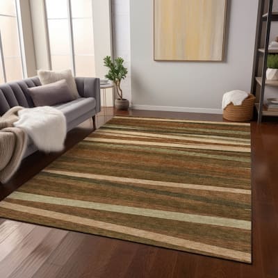 Machine Washable Indoor/ Outdoor Modern Stripes Chantille Rug