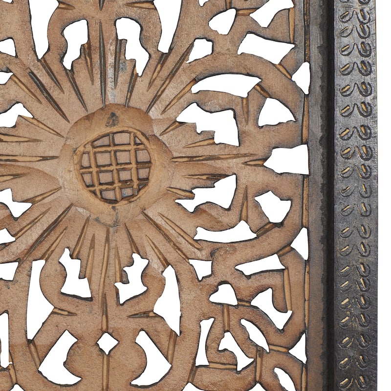 Wood Floral Handmade Intricately Carved Home Wall Decor - Set of 2 Brown - Roche River Decor
