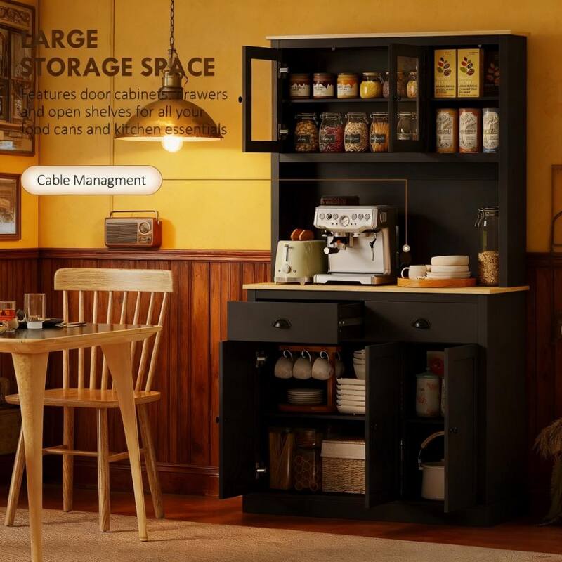 Kitchen Pantry Cabinet, 71" Tall Wood Storage Cabinet with Drawers, Shelves, 5 Doors Freestanding Cupboard with Countertop