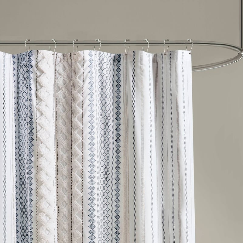 INK+IVY Imani Cotton Printed Shower Curtain with Chenille