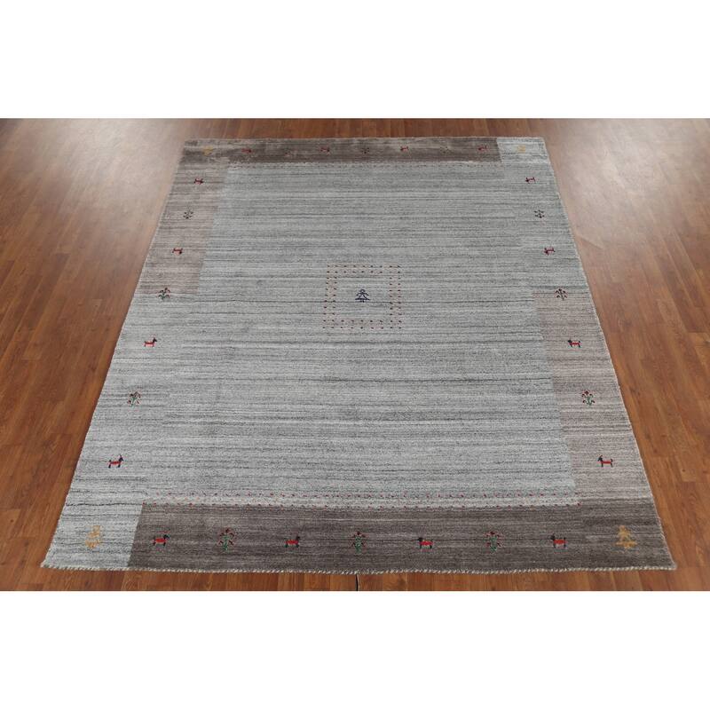 Striped Gabbeh Indian Area Rug Handmade Oriental Grey Wool Carpet - 6'9"x 8'2"