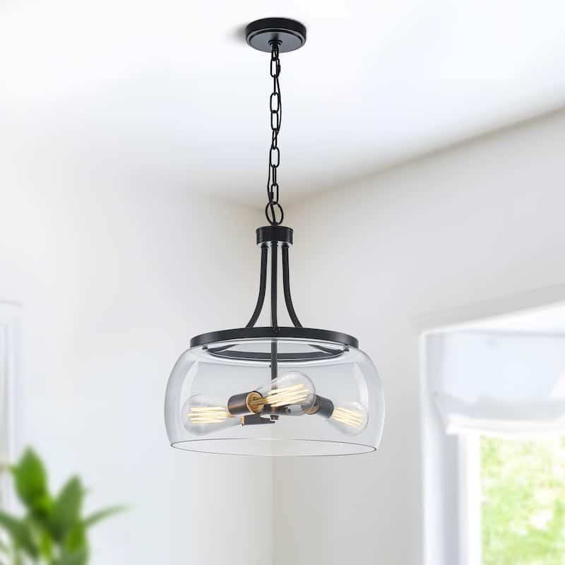 Starsky 1/3-Light Modern Clear Glass Dome Pendant Light - 3-Light - Black