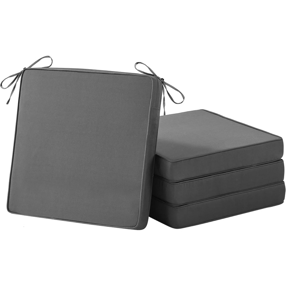 Set of 4 Waterproof Patio Chair Cushions with Handle and Ties, 19x19x3 Inches, Grey