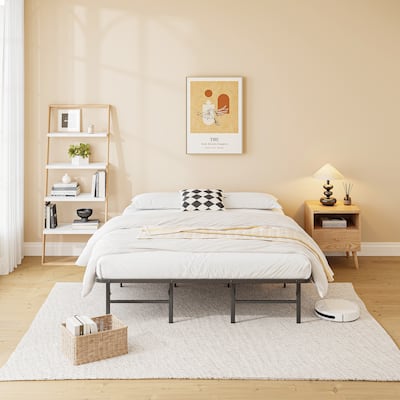 16 Inch Folding Platform Bed Frame, Black Metal Bed