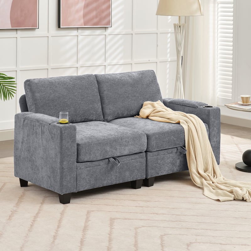 Chenille Sectional Sofa, Hidden Storage & Modular Design