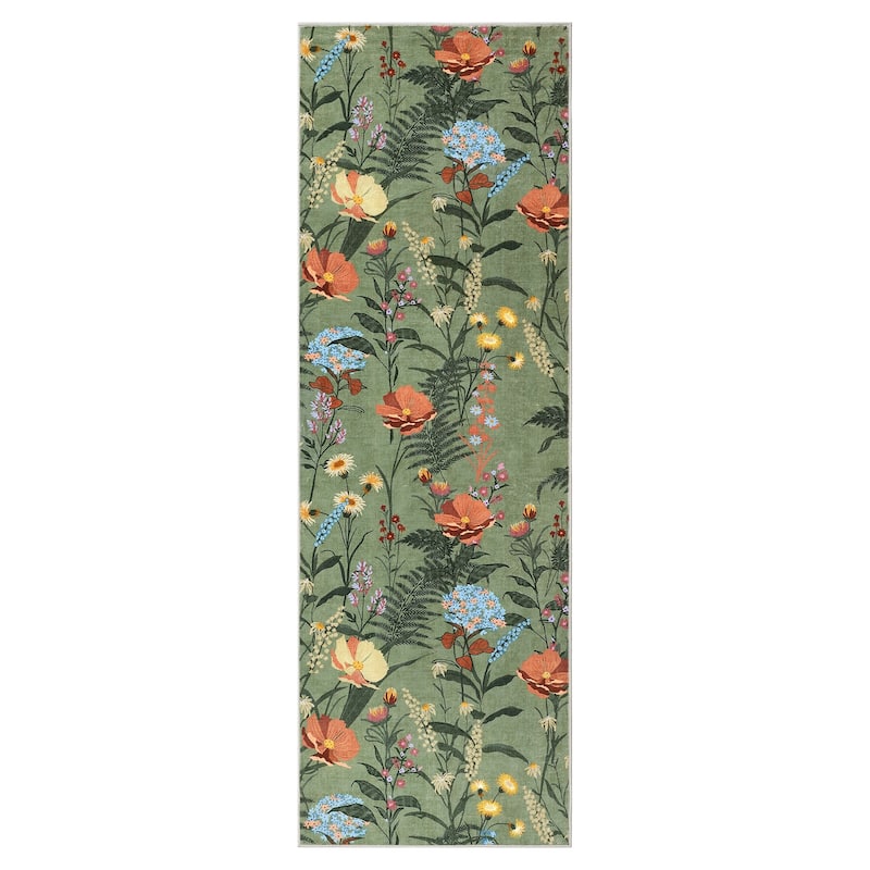 Modern Living Room Rugs Floral Rustic Area Rug Soft Foldable Accent Rug Low Pile Non-Slip Rug for Dining Room Office