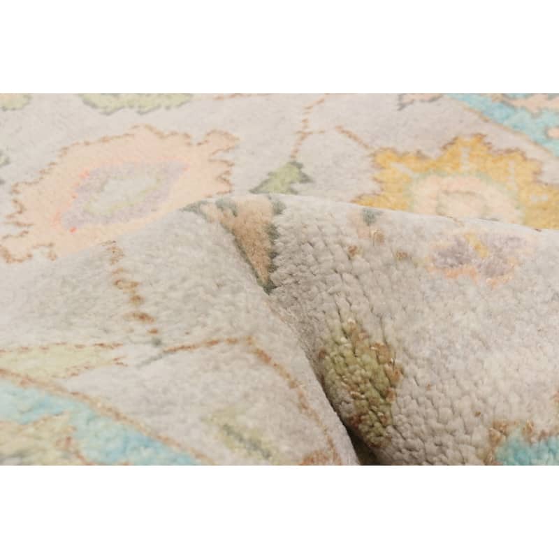 ECARPETGALLERY Hand-knotted Modern Oushak Light Grey Wool Rug - 2'5 x 11'11
