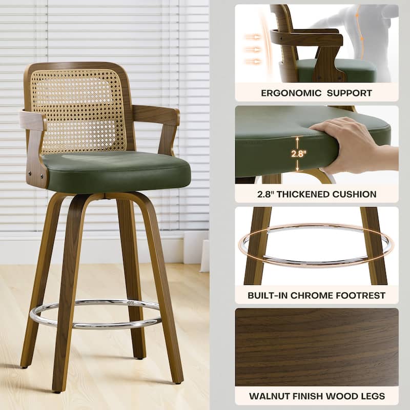 Upholstered Wood Swivel Counter Height Barstool with Arms