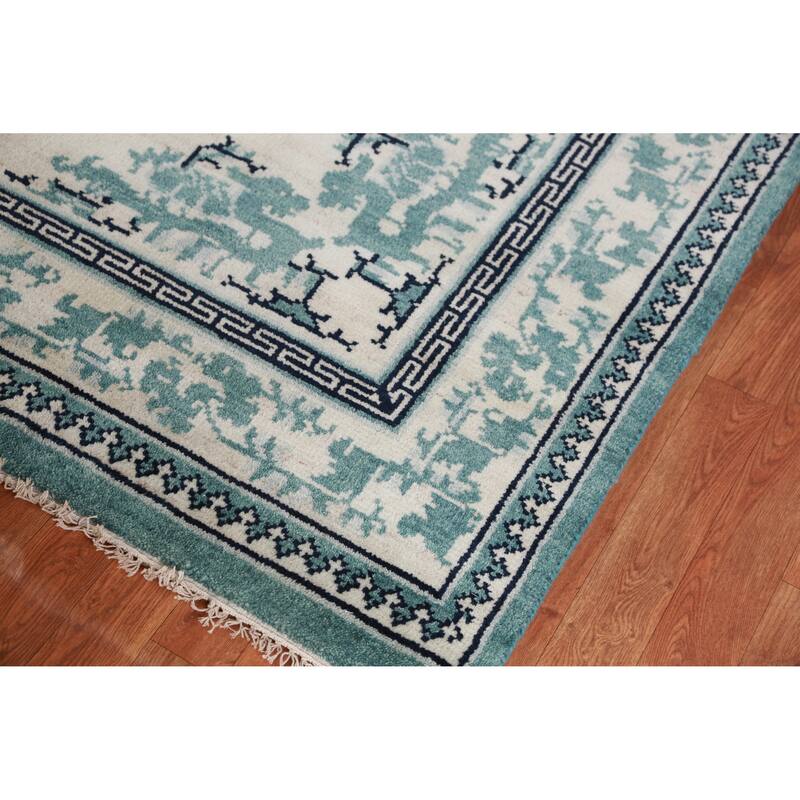 Hand Knotted Oriental 100% Wool Carpet Traditional Geometric Beige & Ivories Art Deco Area Rug - 7' 10'' X 7' 11''