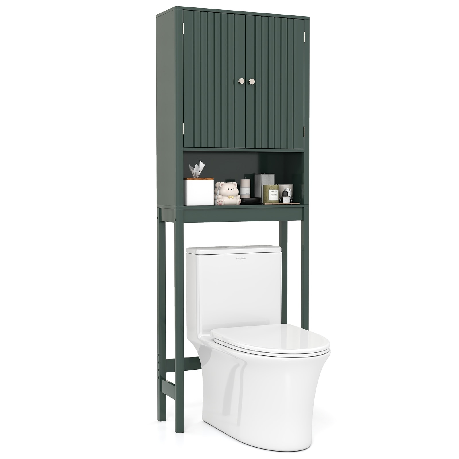 Gymax 66'' Over the Toilet Storage Cabinet w/Fluted Doors Adjustable
