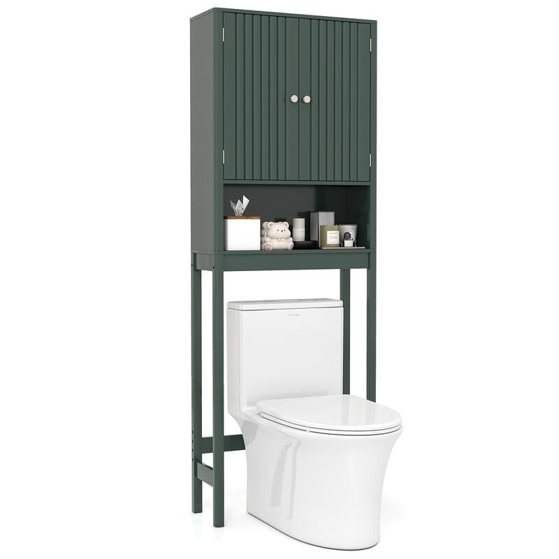Gymax 66'' Over the Toilet Storage Cabinet w/Fluted Doors Adjustable - Green