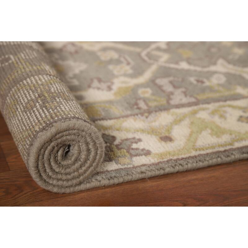 Grey Oushak Runner Rug Hand-Knotted Transitional Wool Carpet - 2'6"x 9'9"