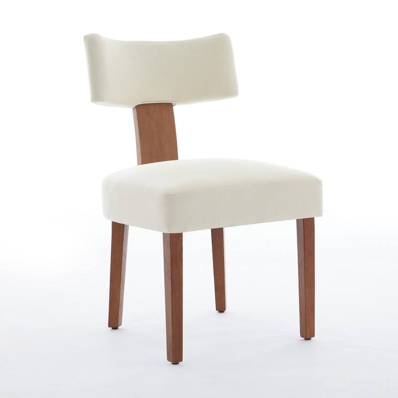 Set of 2 Upholstered Dining Chairs with Curved Backrest, Wooden Legs