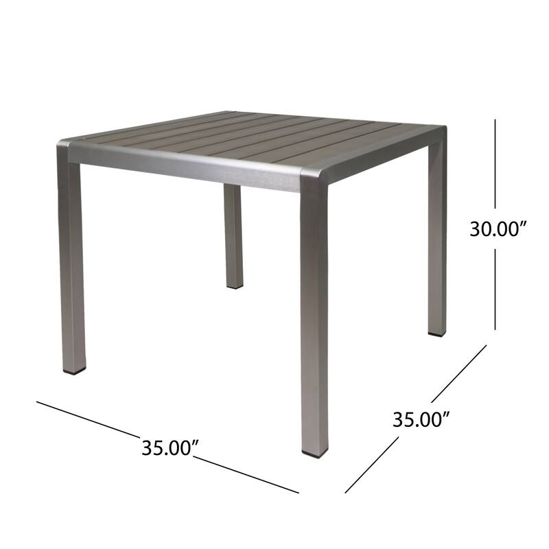 Roomfitters Outdoor Square Dining Table with Slatted Faux Wood Top and Rust Resistant Aluminum Frame, Grey