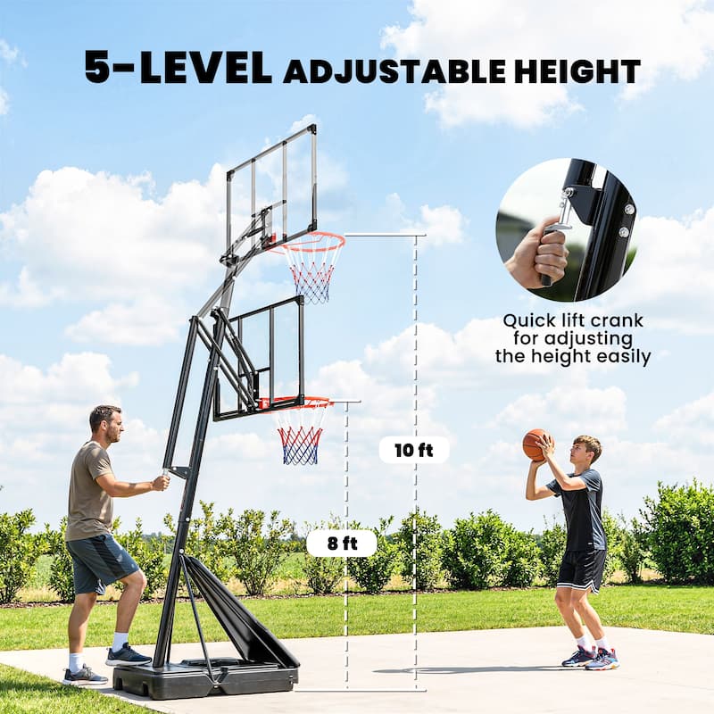 Soozier Basketball Hoop Outdoor Portable, 8-10ft Adjustable Basketball Goal