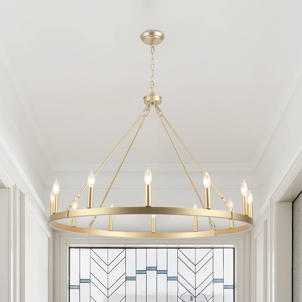 12 Lights Farmhouse Wagon Wheel Chandelier Ceiling Lights for Dining Room Living Room Foyer Entryway