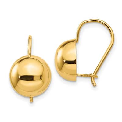 Curata 14k Yellow Gold Polished Kidney Wire Hollow Half Ball Earrings - 19x10.5mm