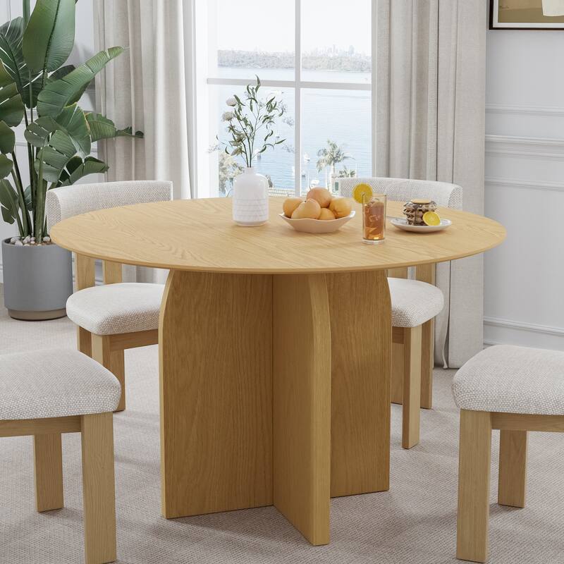 Solid Wood Round Dining Table with Finish and Elegant Arched Legs for Modern Dining Rooms & Kitchens