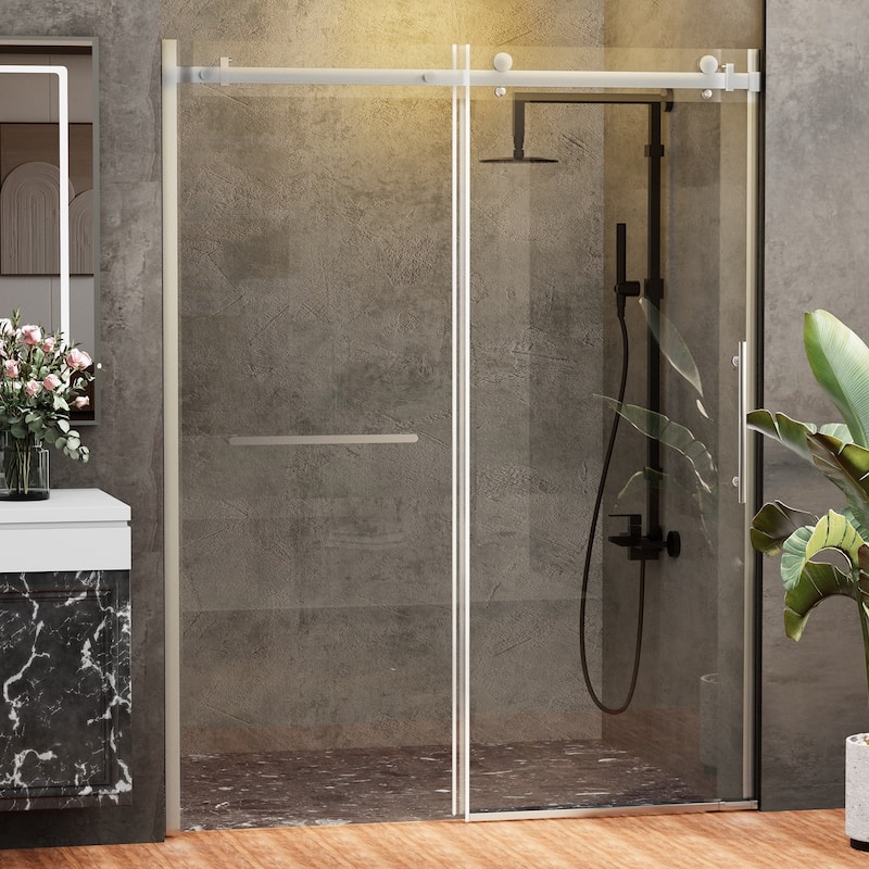 EROMMY Frameless Sliding Shower Door 60"x76", Clear Tempered Glass, Explosion-Resistant, Waterproof