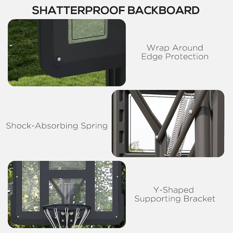 Black Adjustable Portable Basketball Hoop Stand with Shatterproof Backboard and Fillable Base - 29.5" H x 43.3" W x 2" D