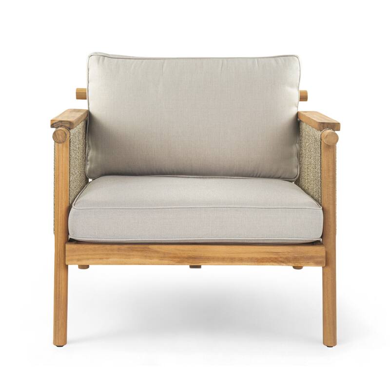 Roomfitters Sumbawa Outdoor Acacia Wood Club Chairs with Rope Woven Arms, Teak Finish
