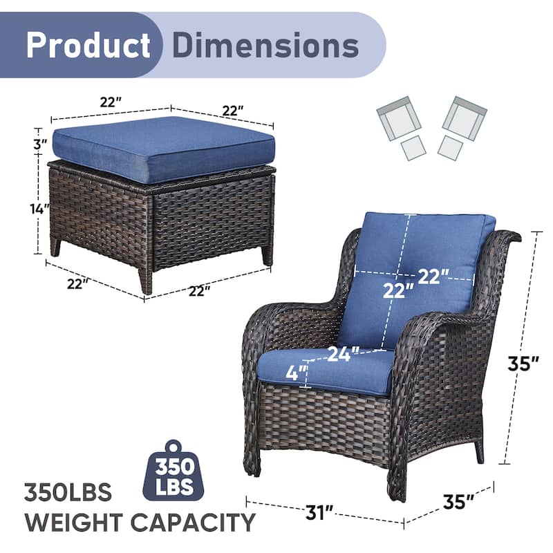 Pocassy Outdoor Patio Chairs Ottoman Table with 4 Inch Cushion