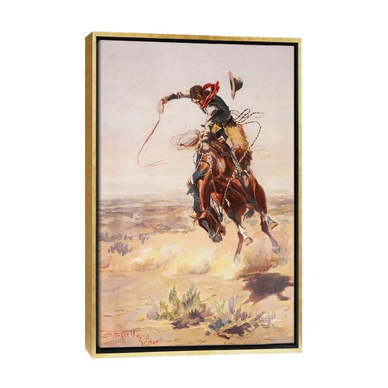 iCanvas "A Bad Hoss" by Charles Marion Russell Framed Canvas Print - Gold - 26x18
