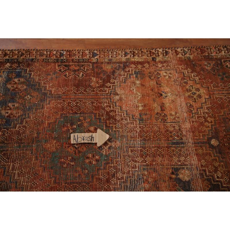 Distressed Qashqai Persian Antique Area Rug Hand-Knotted Wool Carpet - 4'1"x 8'2"
