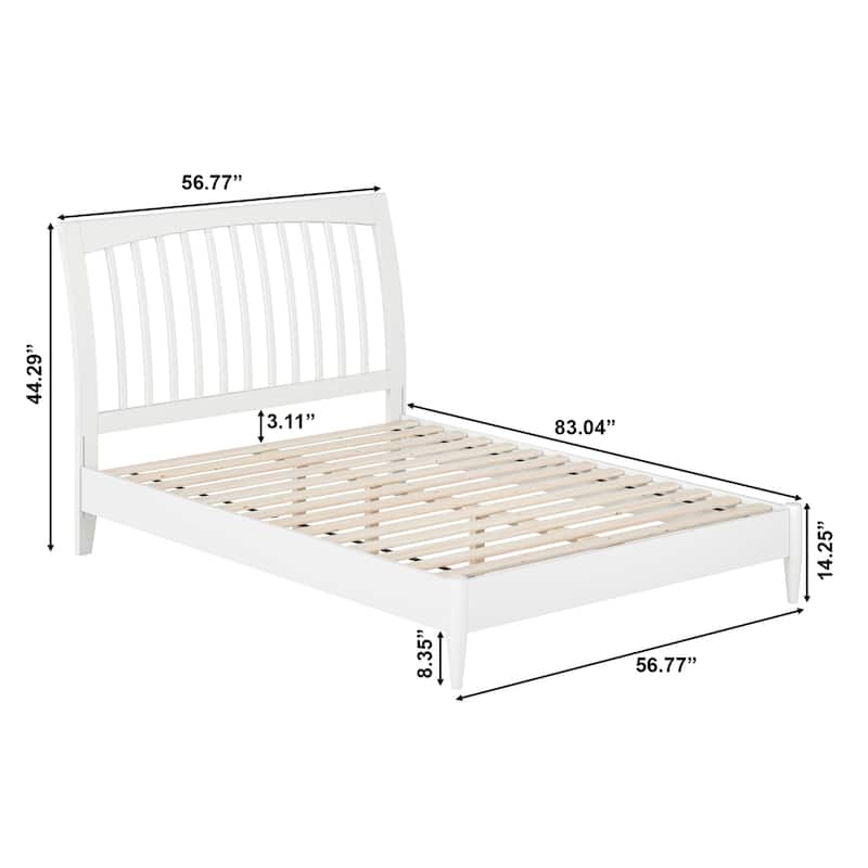 Modern Platform Bed - Solid Wood Sleigh Bed with USB Charging - Low Profile Bed Frame for Bedroom - White Finish
