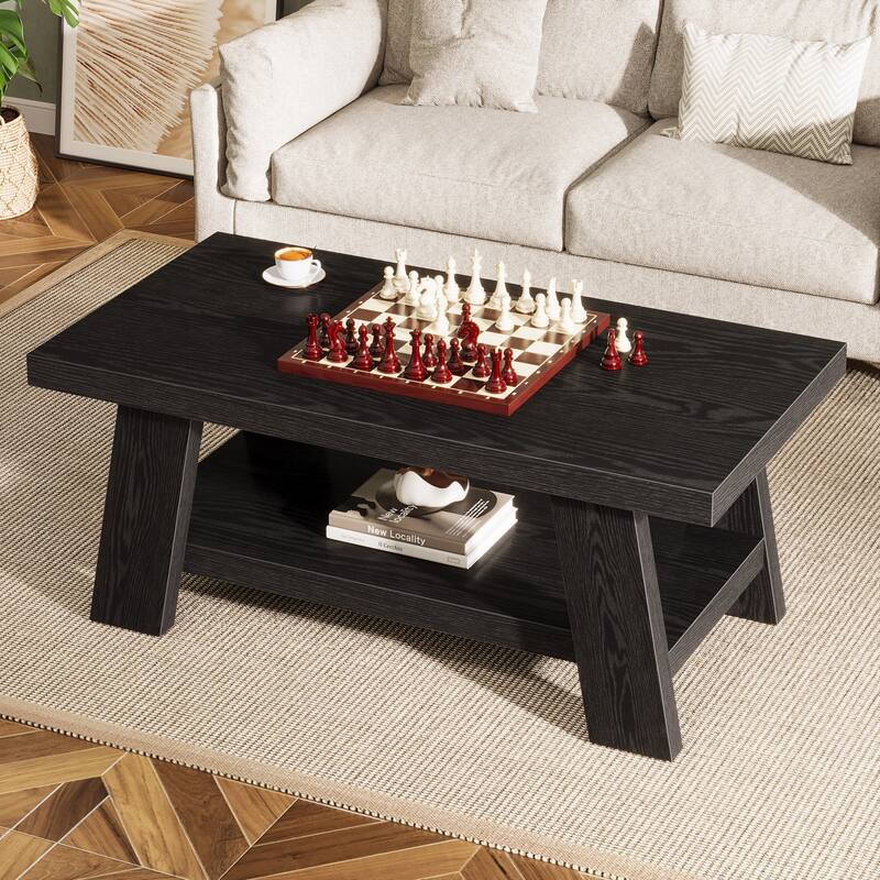 Coffee Table, Rectangular Coffee Tables for Living Room, Wood Center Tables with Storage Shelves for Home