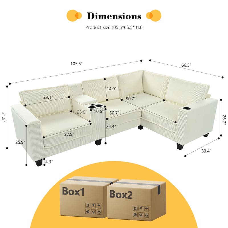 Corner Sectional Sofa L-shape Recliner Couch with Center Console, USB