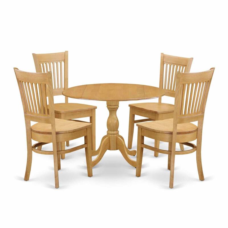 HomeStock 5-Piece Natural Oak Finish Solid Wood Top Dining table with 4 Chairs with Slat Back