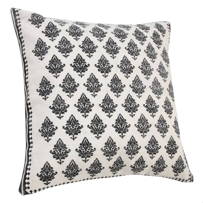 20" White and Black Floral Pattern Square Throw Pillow