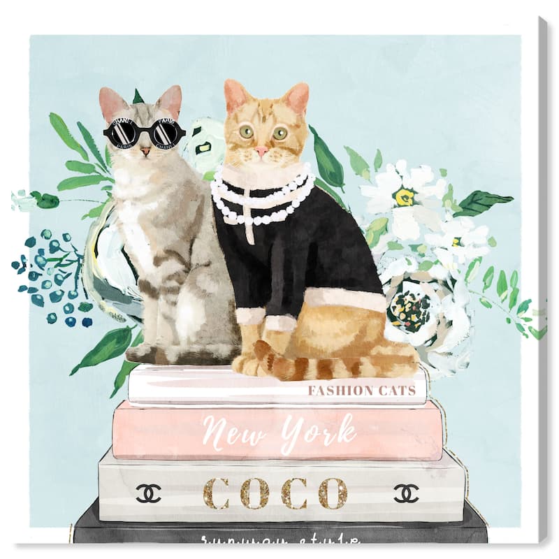 Wynwood Studio Canvas Animals Cat Fashion Books Blue and Light Blue Glam Wall Art Canvas Print