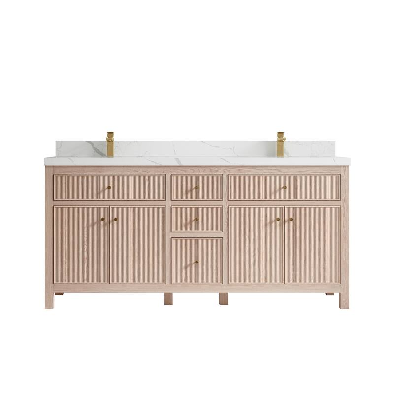 Willow Collections 72 x 22 Sonoma White Oak Wood Double Sink Bathroom Vanity with Quartz or Marble Countertop - 2"Calacatta Laza - White Oak