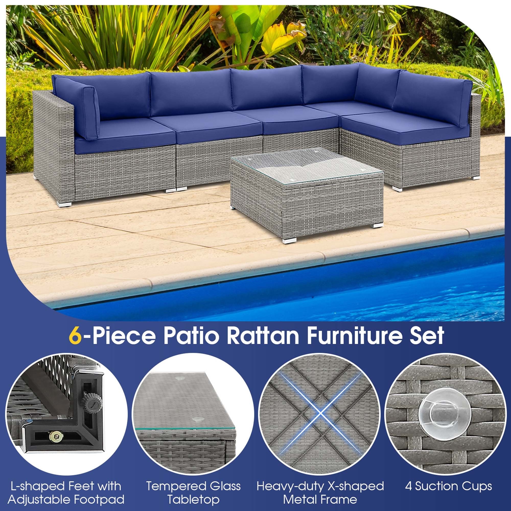 Costway PCS Patio Conversation Sofa Set Outdoor Rattan Furniture