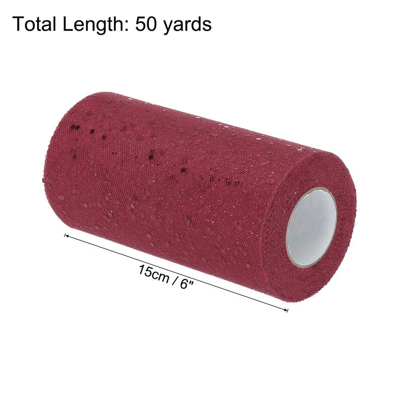 6" Sequin Tulle Ribbon Rolls Glitter Sparkly Netting Fabric for Gift - Burgundy Red - 50 Yards