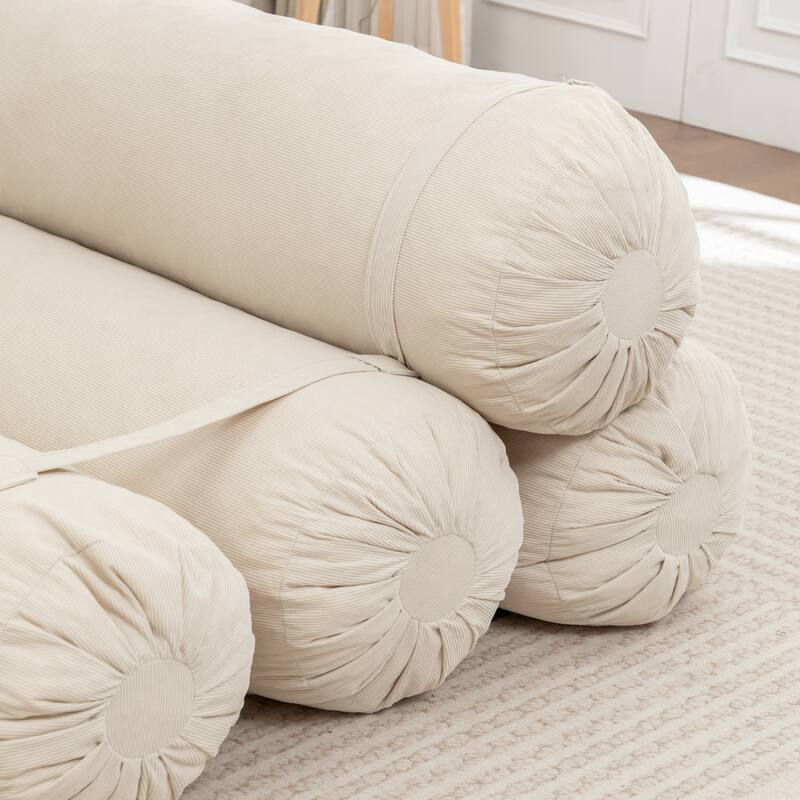 Versatile Lazy Sofa Corduroy Chaise Lounge Floor Couch Composed of 5 Cylindrical Pillows with Adjustable Straps