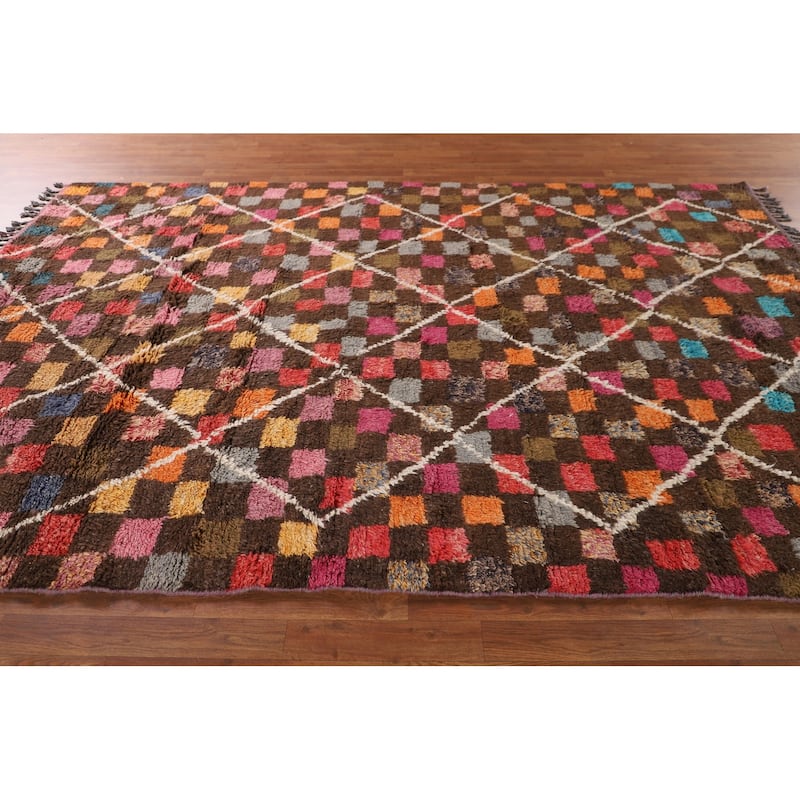 Checkered Moroccan Oriental Area Rug Handmade Wool Carpet - 6'10" x 10'6"