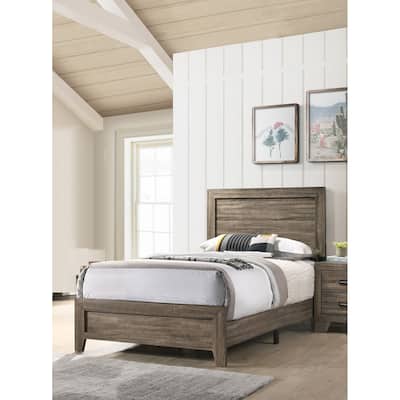 Twin Size Wood Contemporary Panel Bed with Fabric Headboard