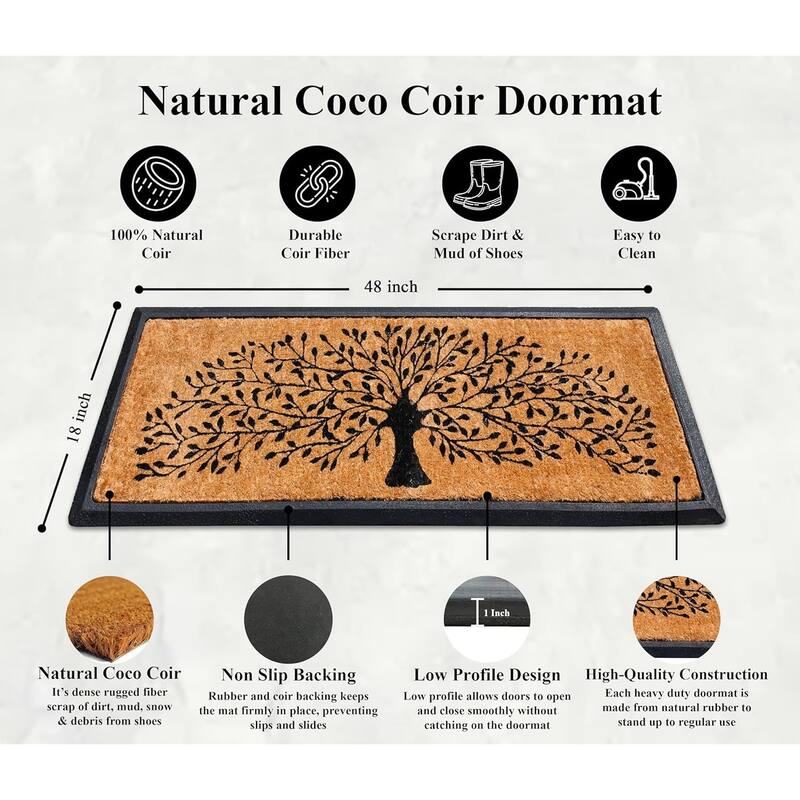 A1HC Flocked Hand-crafted Molded Rubber Coir Tree Door Mat