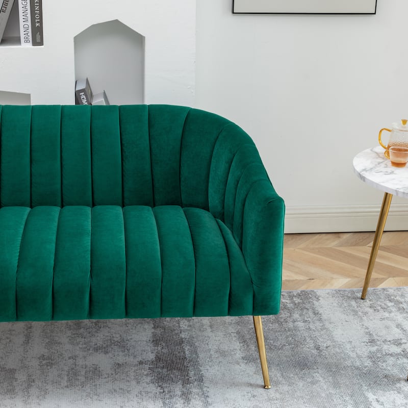 SEYNAR Modern Glam Comfy 50" Metal Legs Curved Sofa 2 Seaters Loveseat with Tufted Back
