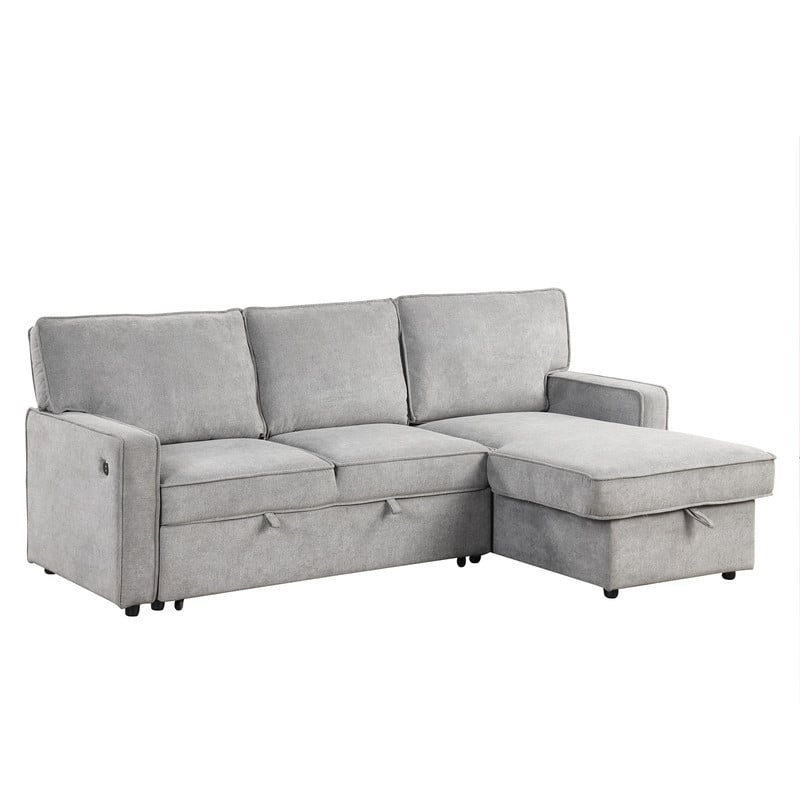Upholstery Sleeper Sectional Sofa with Storage and 2 Cup Holder, Modern Corner Sectional with Pull-Out Sleeper and USB port