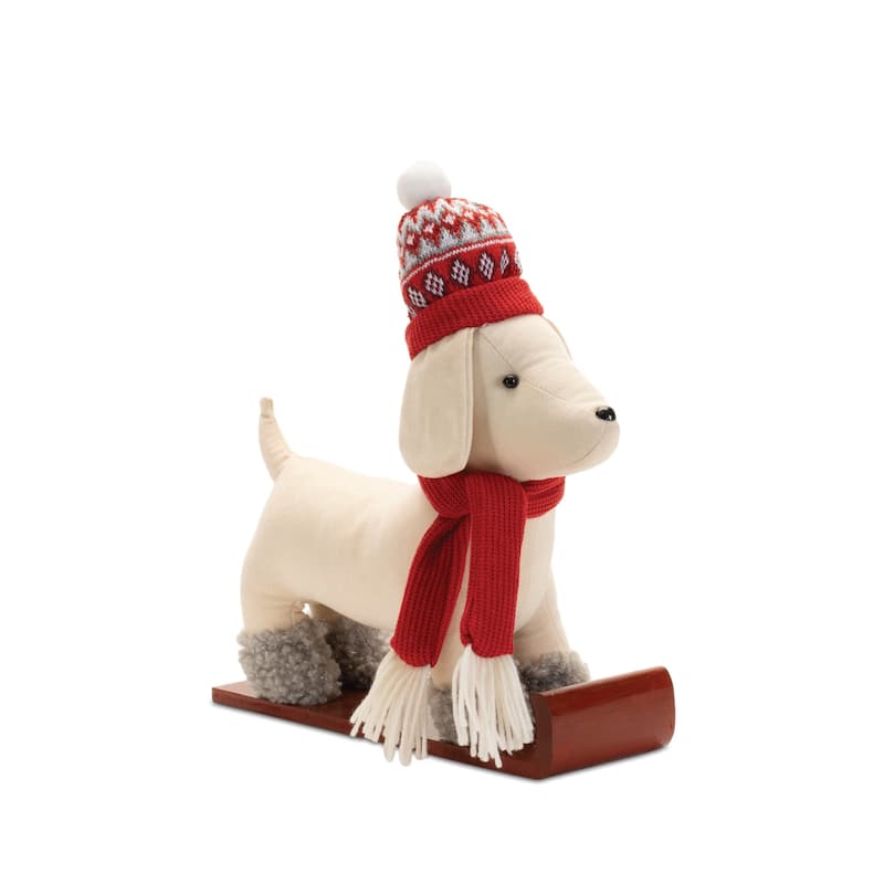 Polyester Plush Dog Figurines on Sled and Skis Set of 2 - 13” x 5” x 16.5” (L x W x H)